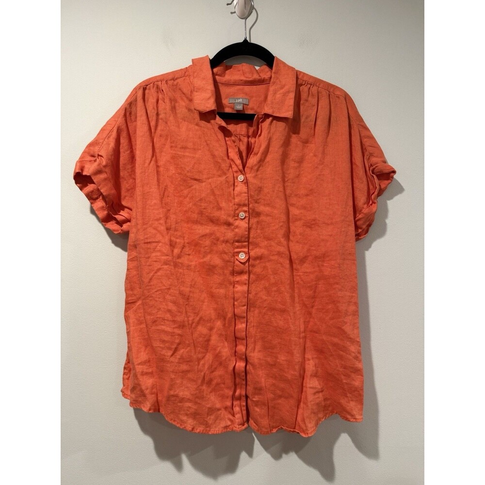 J Jill 100% Linen Button Down Top Womens Large Orange Lightweight Travel Minimal